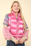 VERY J Shiny Metallic Zip Up Puffer Vest