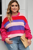 Plus Size Color Block Pom-Pom Trim Sweater