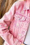 Daisy Print Button Up Denim Jacket