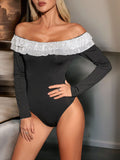 Perfee Sequin Ruffled Off-Shoulder Long Sleeve Bodysuit