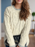 Cable Knit Round Neck Long Sleeve Sweater