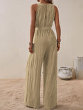 Tied Surplice Sleeveless Wide Leg Jumpsuit