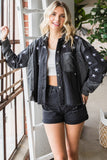 Veveret Star Embroidered Hooded Denim Jacket