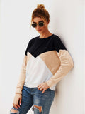 Color Block Round Neck Long Sleeve Top