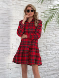 Ruffle Hem Plaid Button Down Long Sleeve Dress