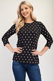 Celeste Full Size Polka Dot Round Neck Three-Quarter Sleeve T-Shirt