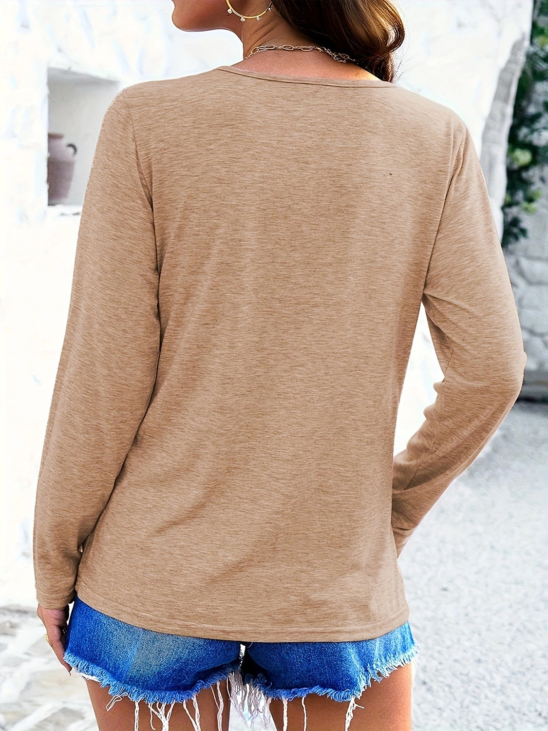 Crisscross V-Neck Long Sleeve T-Shirt