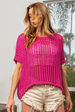 BiBi Round Neck Short Sleeve Openwork Knit Cover Up