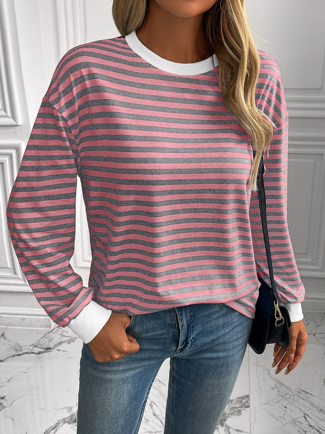 Ivy Lane Striped Round Neck Long Sleeve Sweatshirt