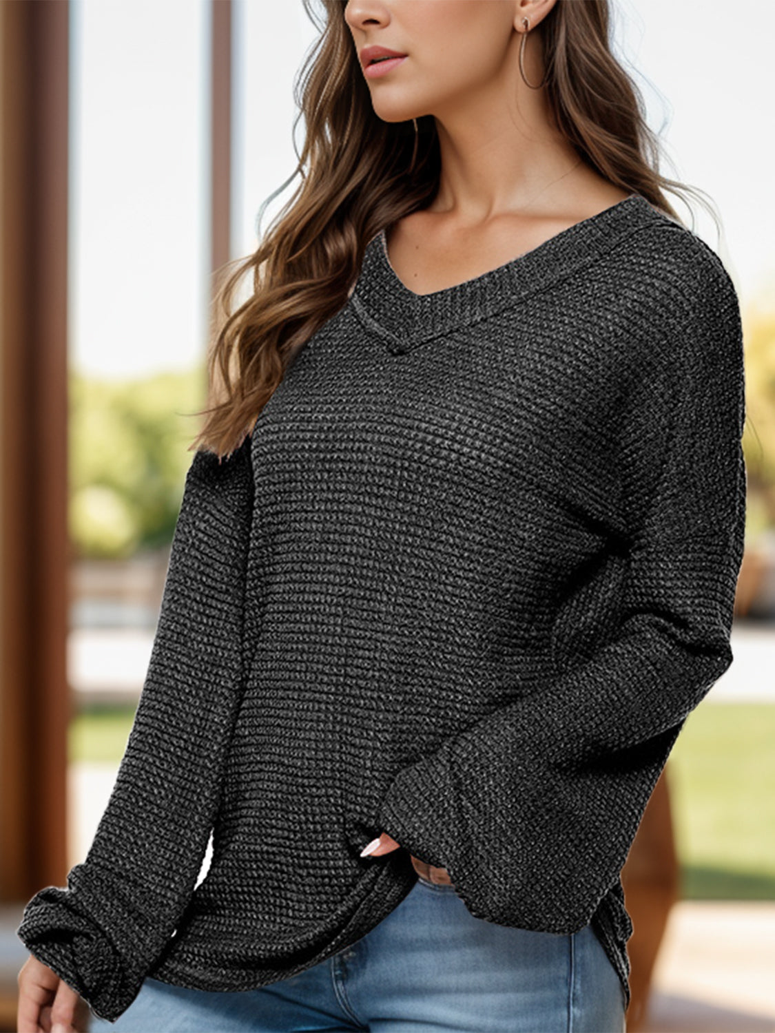 Dropped Shoulder Long Sleeve Knit Top