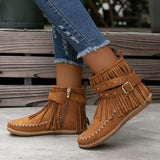 Studded Fringe Round Toe Boots