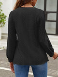 Eyelet Round Neck Long Sleeve Top