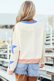 Star Contrast Round Neck Long Sleeve Sweatshirt