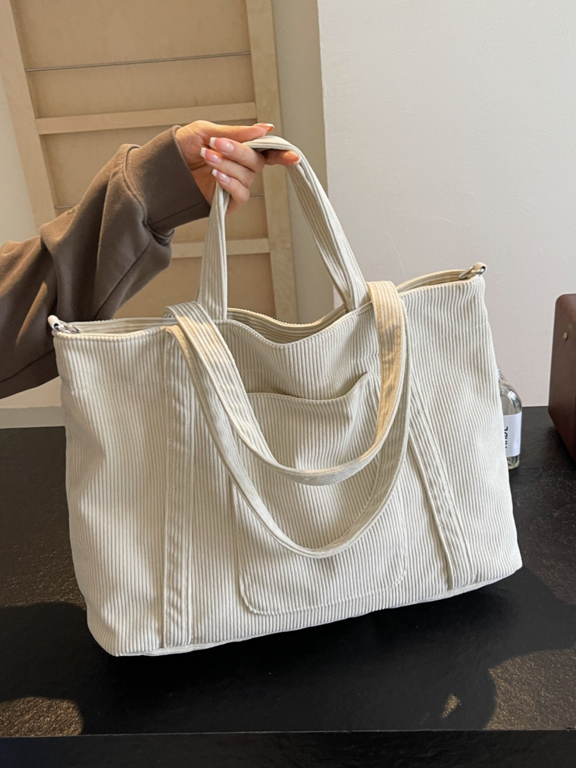 Corduroy Solid Large Tote Bag