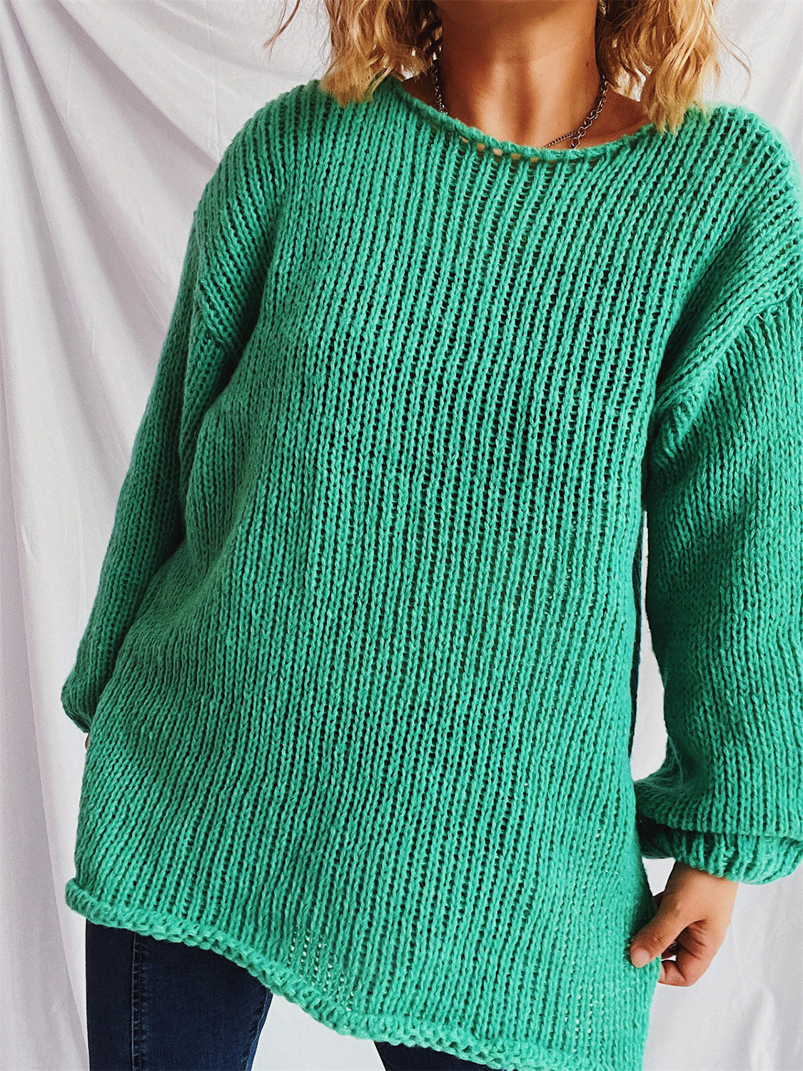 Boat Neck Dropped Shoulder Sweater