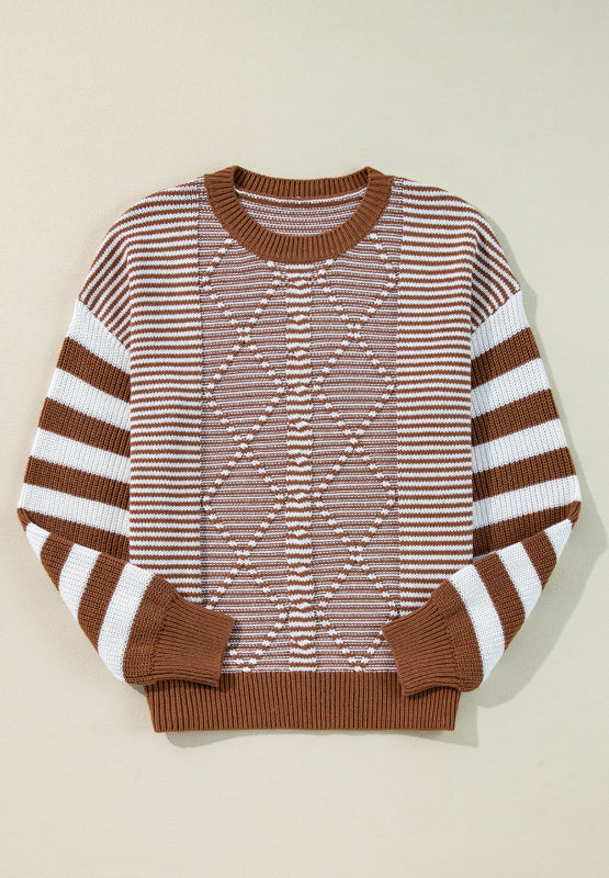 Striped Round Neck Dropped Shoulder Sweater