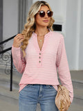 Striped Notched Long Sleeve T-Shirt