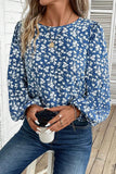 Printed Round Neck Balloon Sleeve Blouse