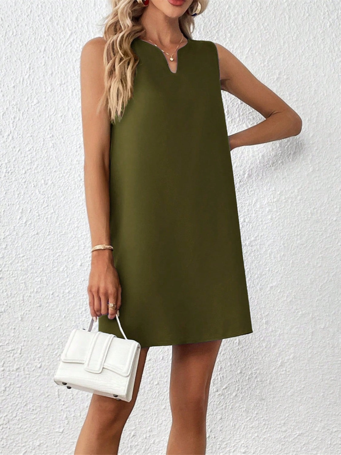 Notched Sleeveless Mini Tank Dress