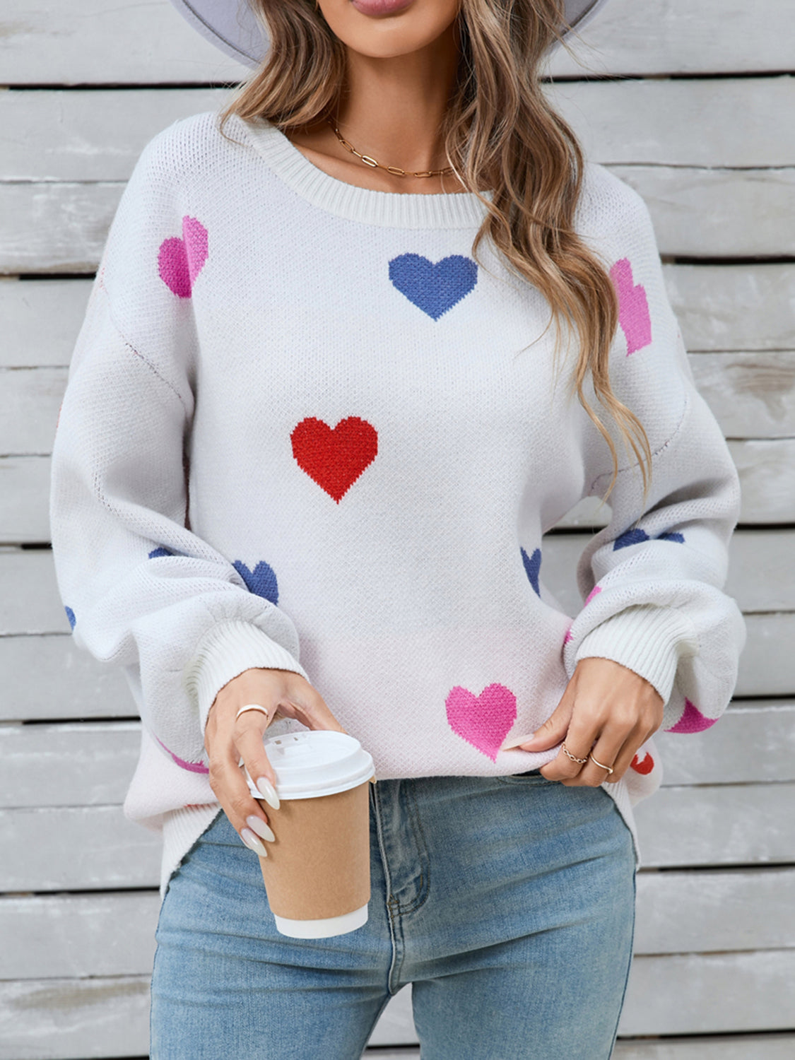 Angel Wings Heart Round Neck Long Sleeve Sweater