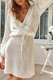 Tied Surplice Long Sleeve Cover Up