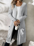 Ribbed Open Front Long Sleeve Cardigan with Pockets