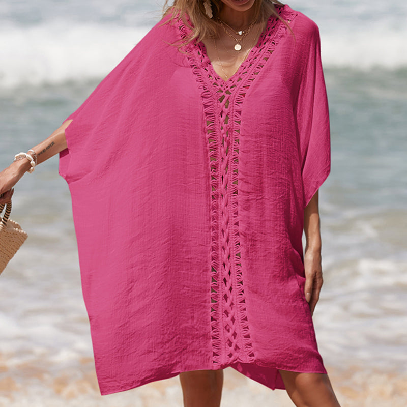 Cutout V-Neck Three-Quarter Sleeve Cover Up