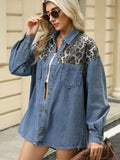 Leopard Button Up Long Sleeve Denim Jacket