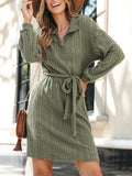 Perfee Tied Quarter Zip Long Sleeve Dress