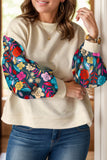 Plus Size Texture Printed Round Neck Long Sleeve Blouse