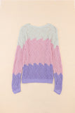 Color Block Hollow Boat Neck Sweater