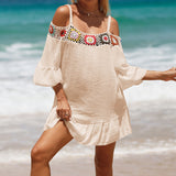 Crochet Cold Shoulder Three-Quarter Sleeve Cover Up