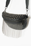 PU Leather Studded Sling Bag with Fringes