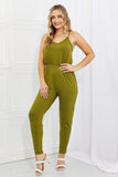 Capella Comfy Casual Full Size Solid Elastic Waistband Jumpsuit in Chartreuse