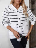 Striped Button Up Long Sleeve Hooded Cardigan