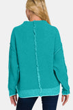 Zenana Exposed Seam Mock Neck Long Sleeve Sweater