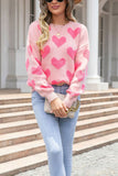 Valentine's Day Heart Jacquard Round Neck Sweater