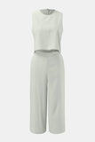 Round Neck Top and Wide Leg Pants Set