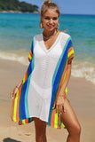 Double Take Openwork Striped Slit Knit Cover Up