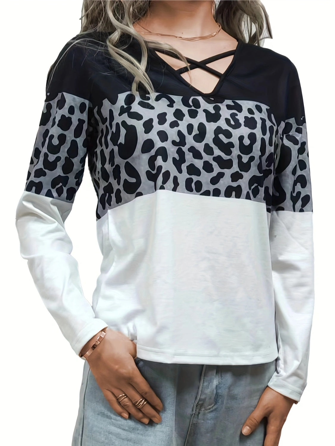 Crisscross Color Block Long Sleeve T-Shirt