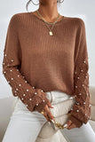 Pearl Detail Round Neck Long Sleeve Sweater