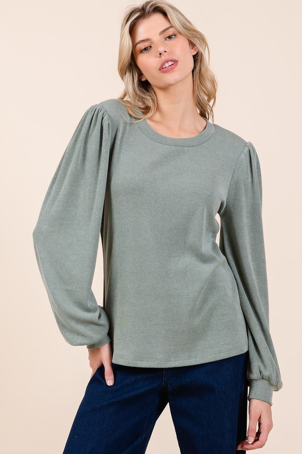 Mittoshop Round Neck Long Sleeve Rib Knit Top