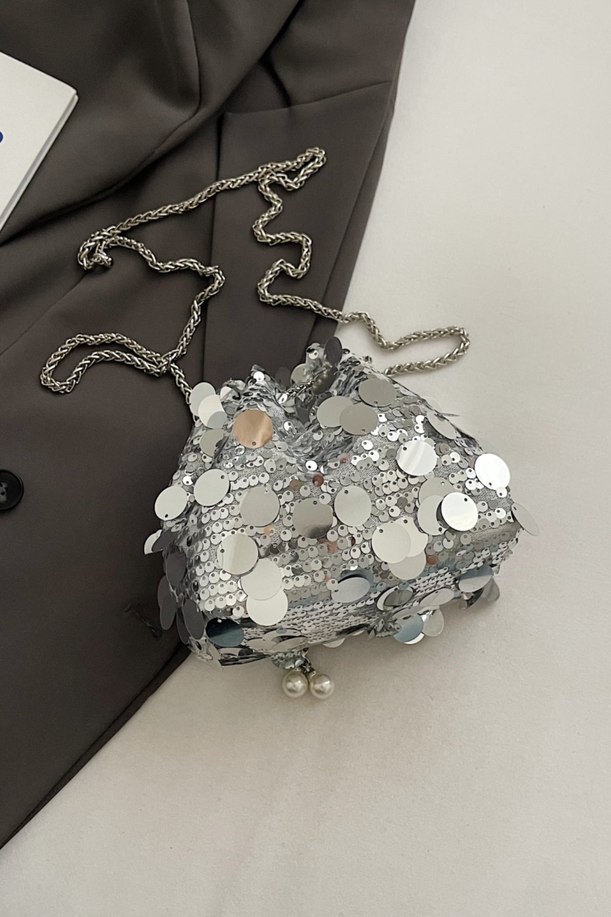 Drawstring Sequin Crossbody Bag