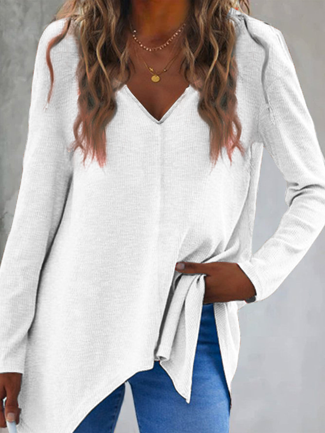 Full Size V-Neck Long Sleeve T-Shirt