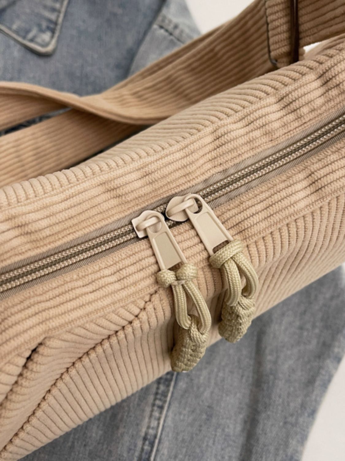 Ribbed Adjustable Strap Shoulder Bag