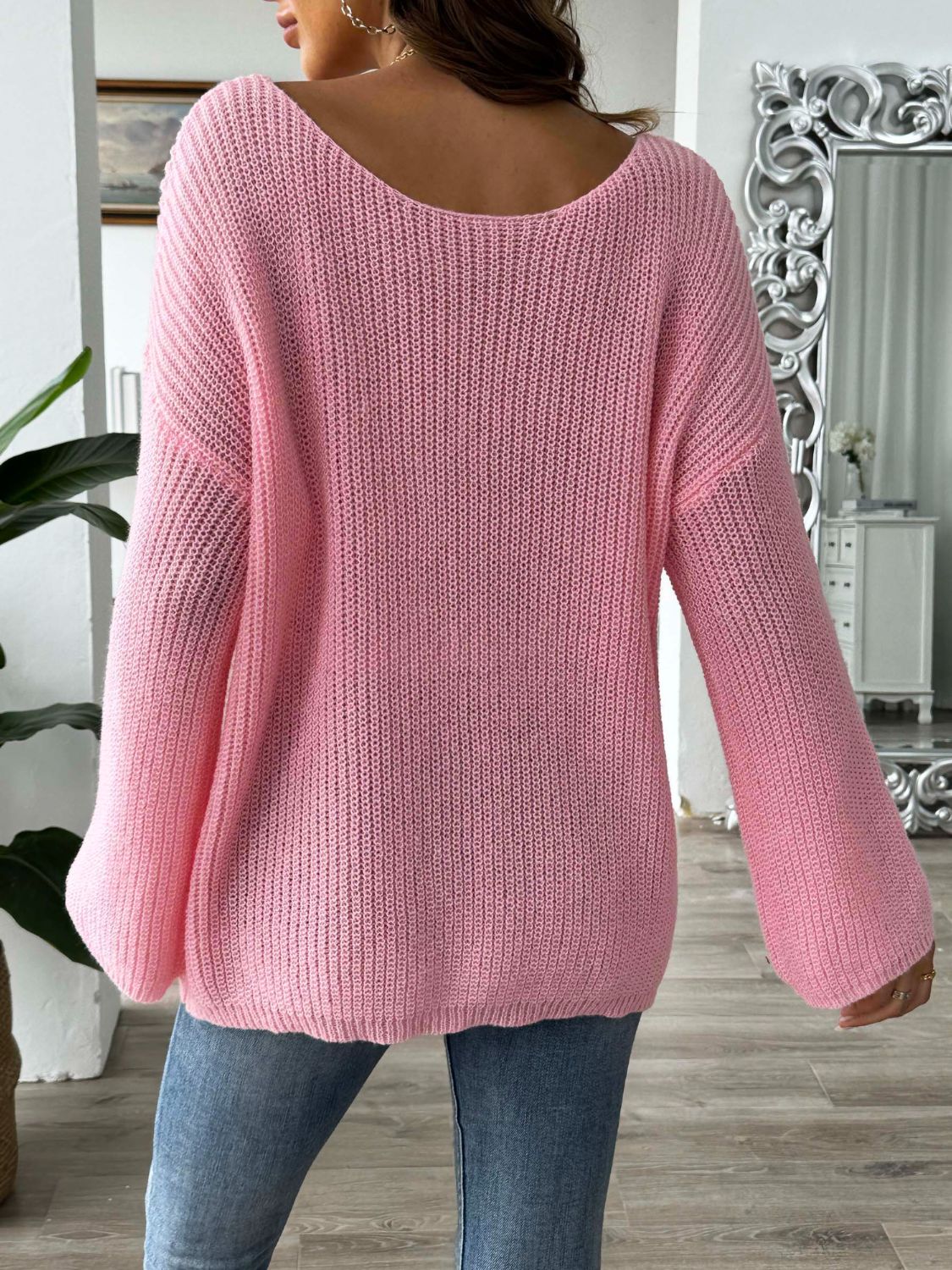 Flower Round Neck Long Sleeve Sweater