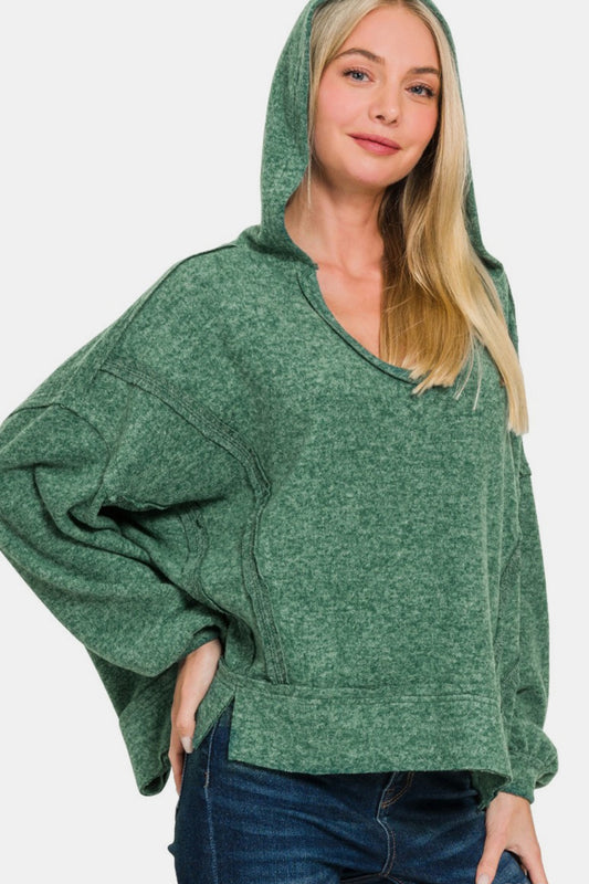 Zenana Brushed Hacci Exposed Seam Hoodie