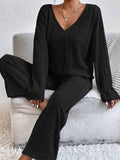 V-Neck Long Sleeve Top and Pants Set