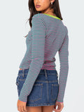 Buttoned Striped Long Sleeve T-Shirt