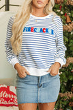 FIRECRACKER Striped Round Neck Long Sleeve Sweatshirt